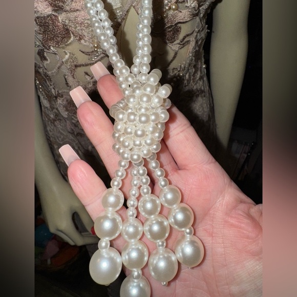 VINTAGE FAUX PEARL TASSEL LONG DOUBLE NECKLACE - Picture 13 of 15